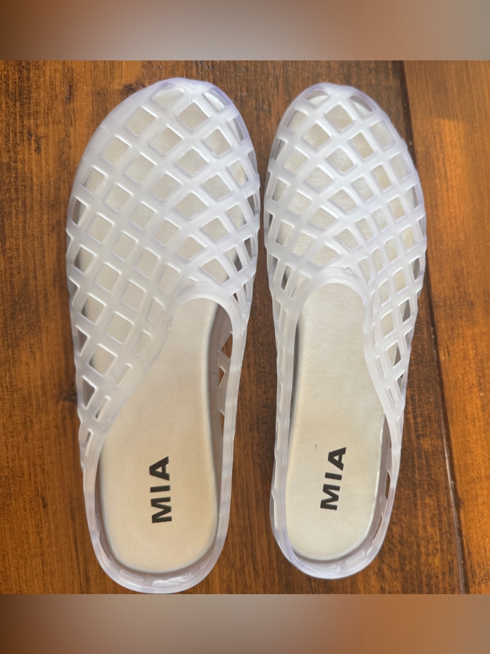 MIA White Translucent Lattice Slide Mules